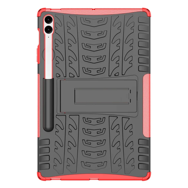 For Samsung Galaxy Tab S9 FE+ Case Tire Texture Kickstand TPU+PC Tablet Cover - Red