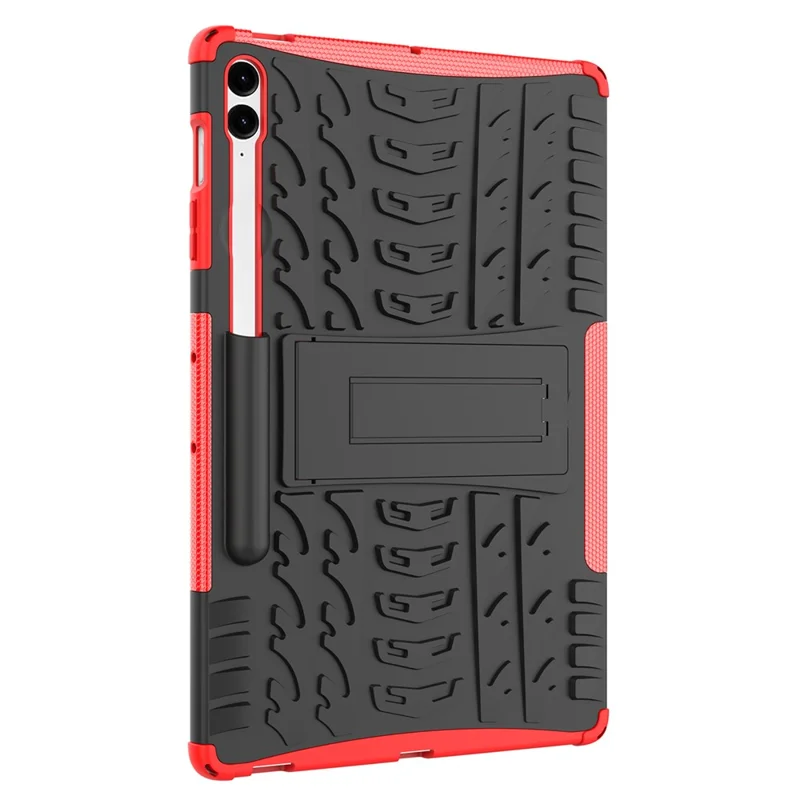 For Samsung Galaxy Tab S9 FE+ Case Tire Texture Kickstand TPU+PC Tablet Cover - Red