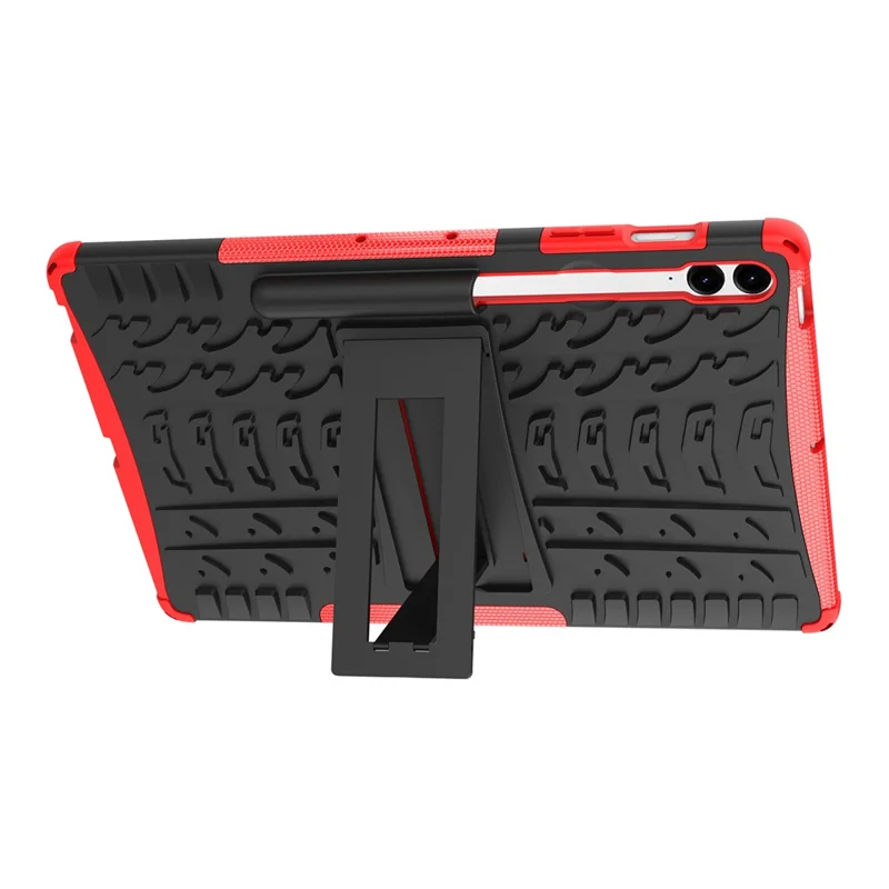 For Samsung Galaxy Tab S9 FE+ Case Tire Texture Kickstand TPU+PC Tablet Cover - Red