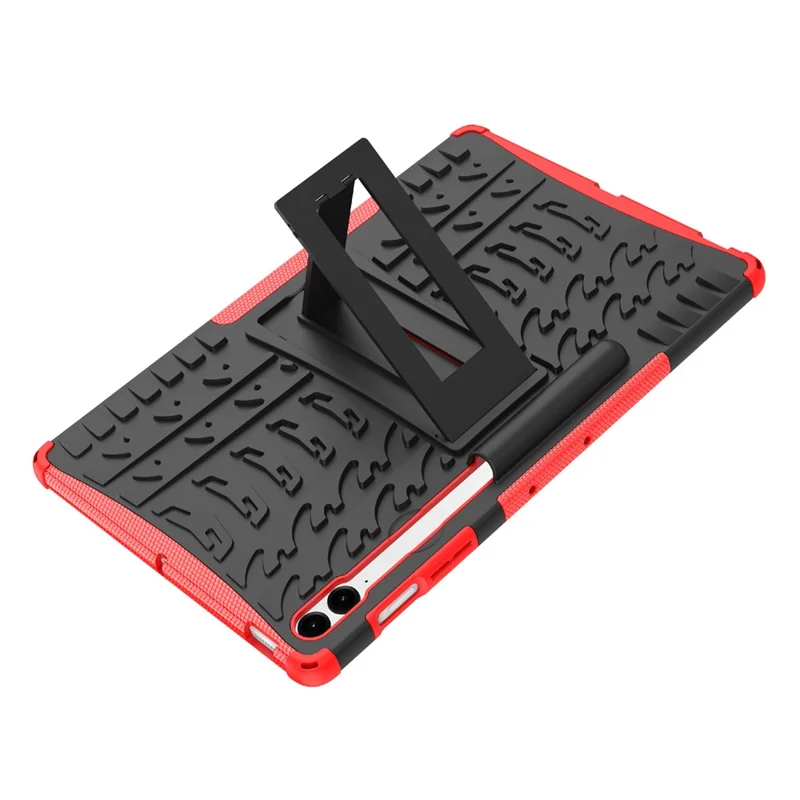 For Samsung Galaxy Tab S9 FE+ Case Tire Texture Kickstand TPU+PC Tablet Cover - Red