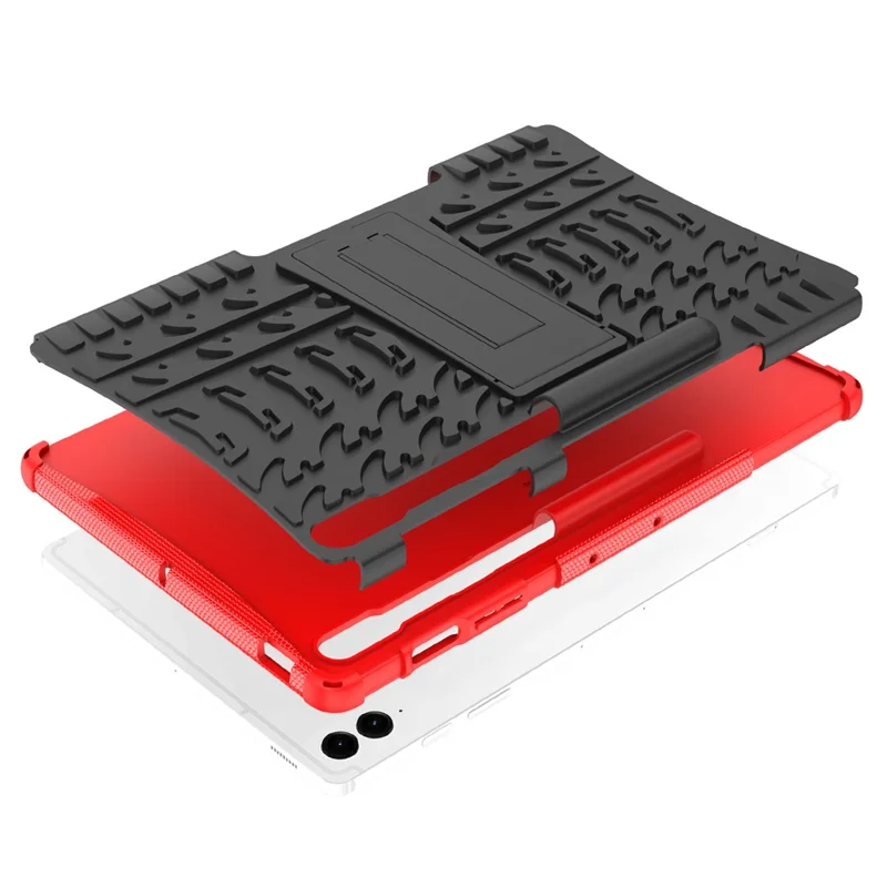 For Samsung Galaxy Tab S9 FE+ Case Tire Texture Kickstand TPU+PC Tablet Cover - Red