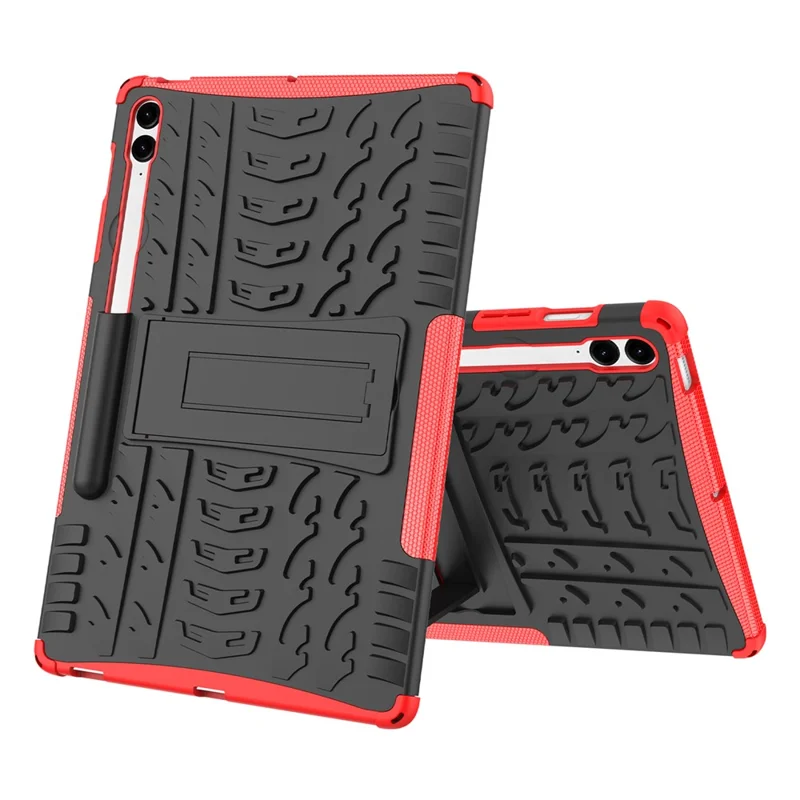 For Samsung Galaxy Tab S9 FE+ Case Tire Texture Kickstand TPU+PC Tablet Cover - Red
