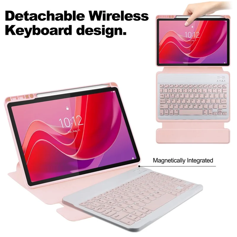 For Lenovo Idea Tab / Tab M11 / Xiaoxin Pad 11 2024 Case PU+Acrylic Tablet Stand Cover with Bluetooth-compatible Keyboard - Pink
