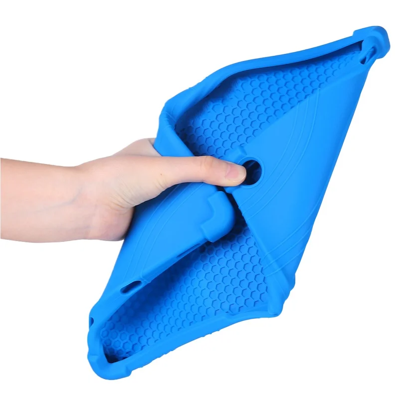 For Samsung Galaxy Tab A9+ Case PC Kickstand Anti-scratch Soft Silicone Tablet Cover - Dark Blue