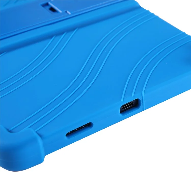 Pour Lenovo Tab M10 5G Étui de protection en silicone avec support pliable - Bleu foncé