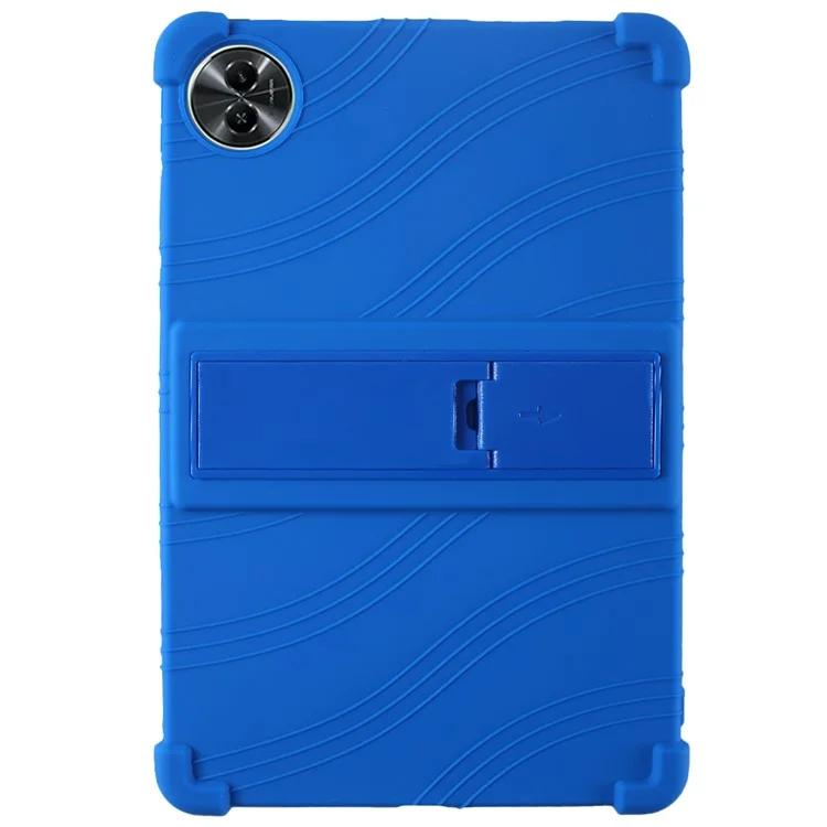 Per Realme Pad 2 Case Thicken 4 Corners Drop-proof Silicone Tablet Cover with Folding Kickstand - Dark Blue