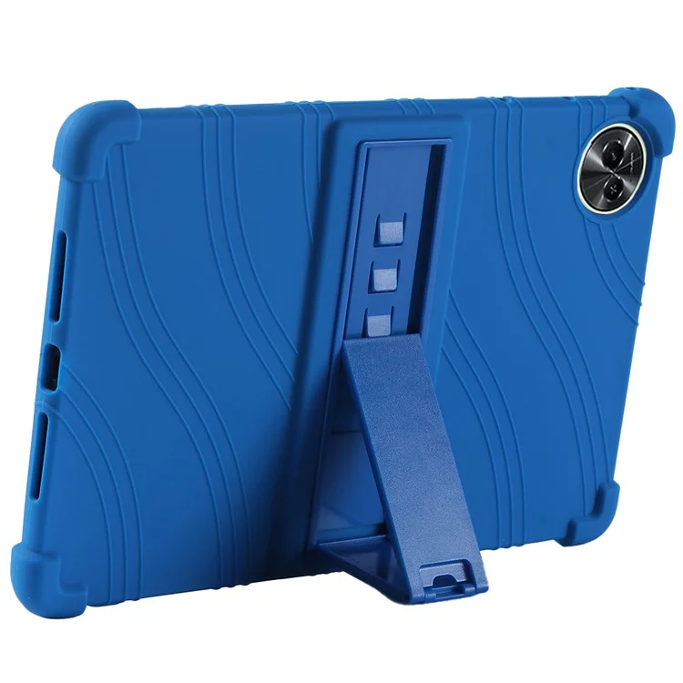 Per Realme Pad 2 Case Thicken 4 Corners Drop-proof Silicone Tablet Cover with Folding Kickstand - Dark Blue