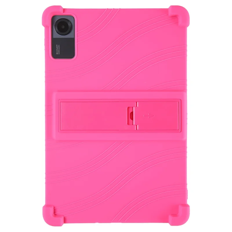 For Xiaomi Redmi Pad SE Case Thicken 4 Corners Anti-drop Silicone Tablet Cover with Kickstand - Rose