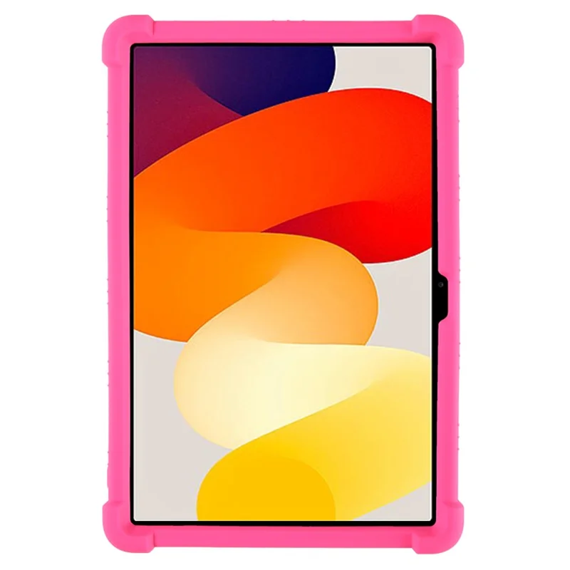 For Xiaomi Redmi Pad SE Case Thicken 4 Corners Anti-drop Silicone Tablet Cover with Kickstand - Rose