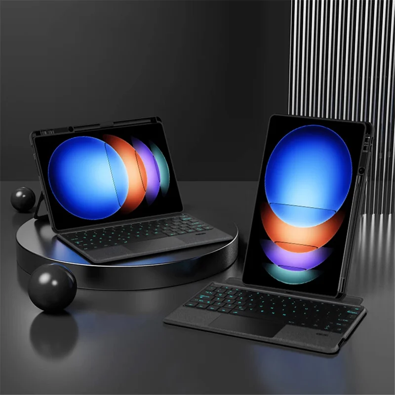 Für Xiaomi Pad 6S Pro 12.4 Lederetui + Bluetooth-Tastatur mit Hintergrundbeleuchtung und Trackpad
