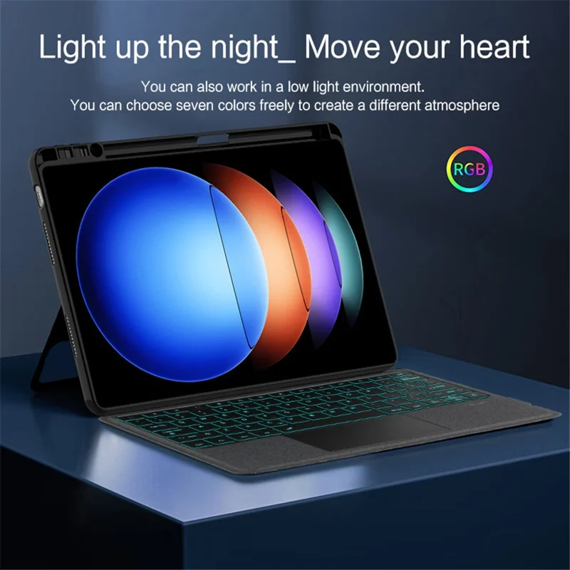 Für Xiaomi Pad 6S Pro 12.4 Lederetui + Bluetooth-Tastatur mit Hintergrundbeleuchtung und Trackpad