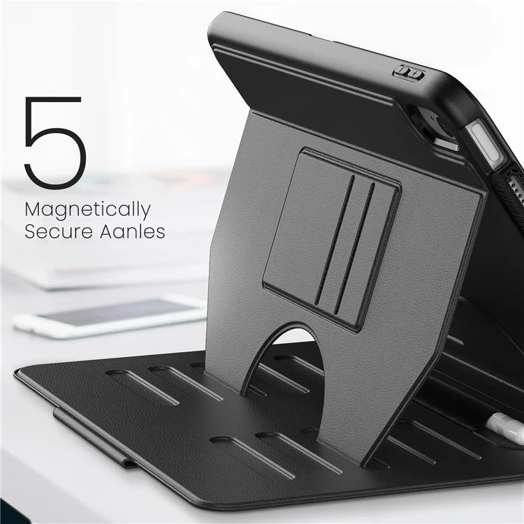 Para iPad 10.9 (2022) A2696 Funda con Soporte para Tarjetas, Soporte Ajustable de 5 Niveles, Ranura para Lápiz, Cubierta Plegable para Tableta - Negro
