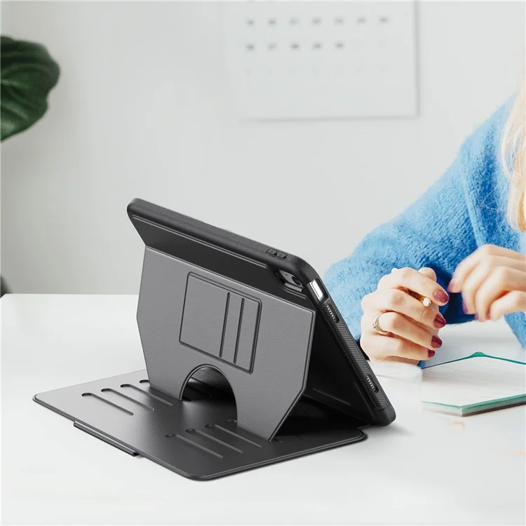 Para iPad 10.9 (2022) A2696 Funda con Soporte para Tarjetas, Soporte Ajustable de 5 Niveles, Ranura para Lápiz, Cubierta Plegable para Tableta - Negro