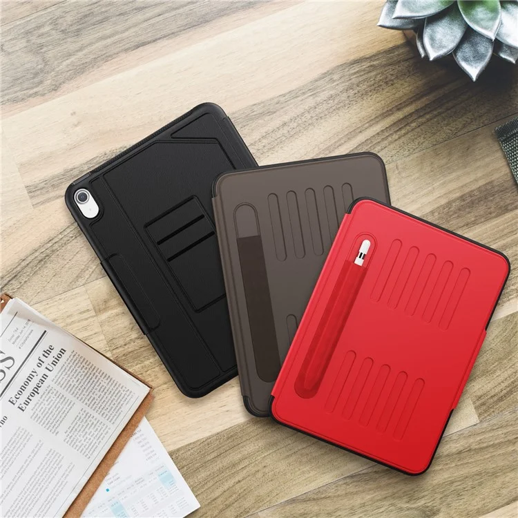 Para iPad 10.9 (2022) A2696 Funda con Soporte para Tarjetas, Soporte Ajustable de 5 Niveles, Ranura para Lápiz, Cubierta Plegable para Tableta - Negro