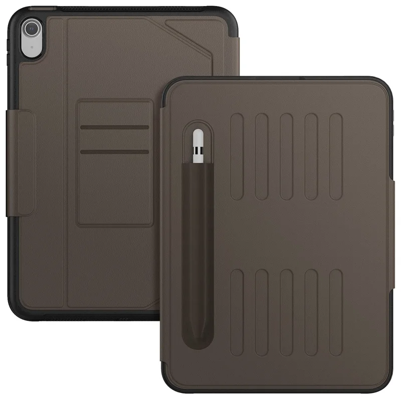 For iPad (2025) / 10.9 (2022) A2696 Case with Card Holder, 5-Level Adjustable Stand Pen Slot Tablet Flip Cover - Brown