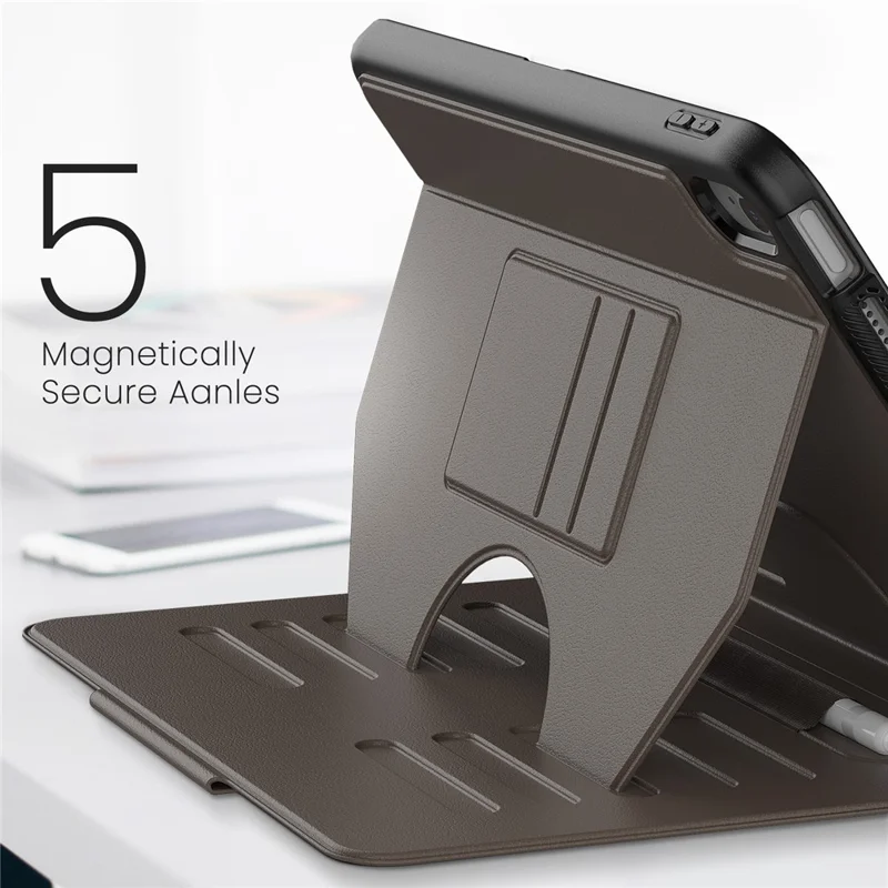For iPad (2025) / 10.9 (2022) A2696 Case with Card Holder, 5-Level Adjustable Stand Pen Slot Tablet Flip Cover - Brown