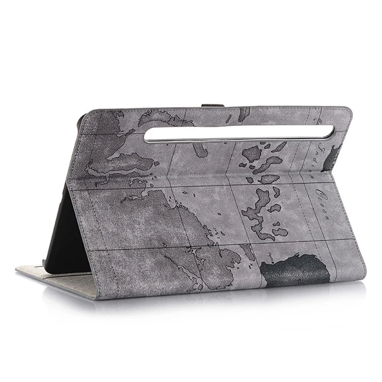 For Samsung Galaxy Tab S9 Wallet Case Map Pattern PU Leather Protective Tablet Cover - Grey