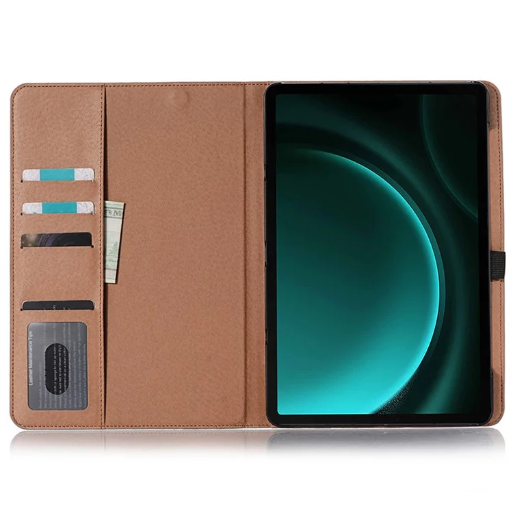 Funda para tablet Samsung Galaxy Tab S9 FE, de cuero sintético con textura cruzada y ranuras para tarjetas - Negro