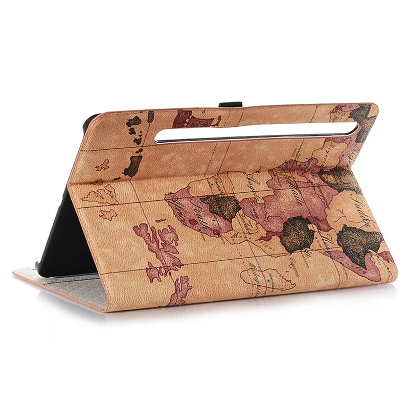 Housse de protection pour Samsung Galaxy Tab S9 FE, motif carte, en cuir PU - Jaune
