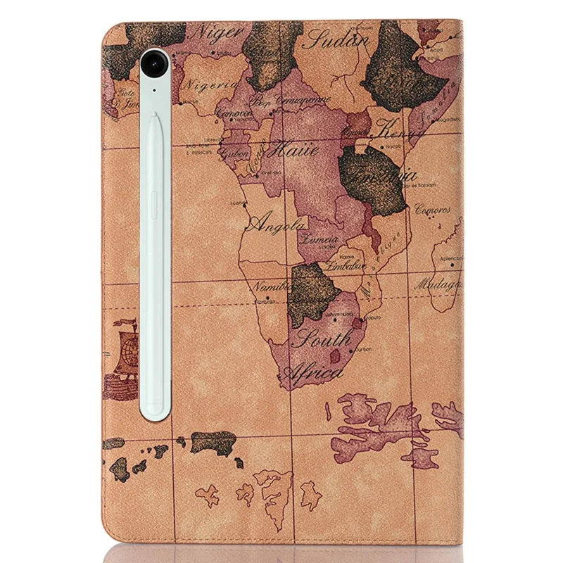 Housse de protection pour Samsung Galaxy Tab S9 FE, motif carte, en cuir PU - Jaune