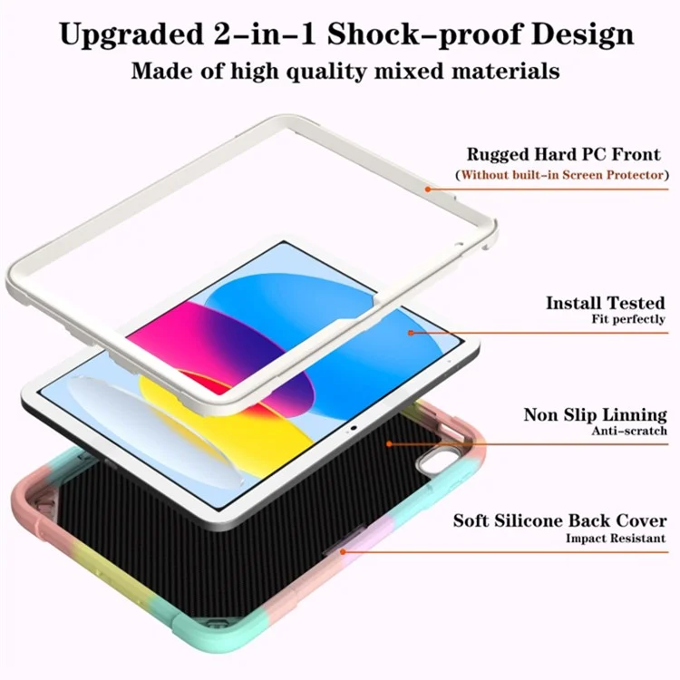 Pour iPad 10.9 (2022) Étui avec support Coque PC+Silicone Anti-chute Étui de tablette avec Bandoulière - Noir