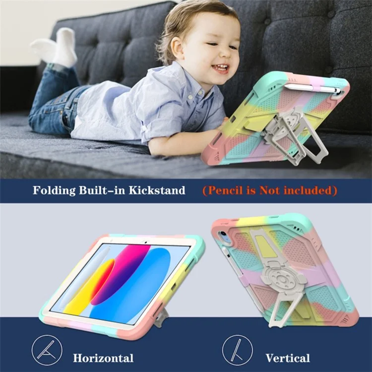 Pour iPad 10.9 (2022) Étui avec support Coque PC+Silicone Anti-chute Étui de tablette avec Bandoulière - Noir