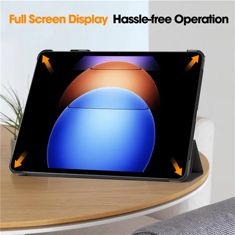 Para Xiaomi Pad 6S Pro 12.4 Capa de Couro Tri-fold Stand Auto Wake / Sleep Smart Shell - Preto