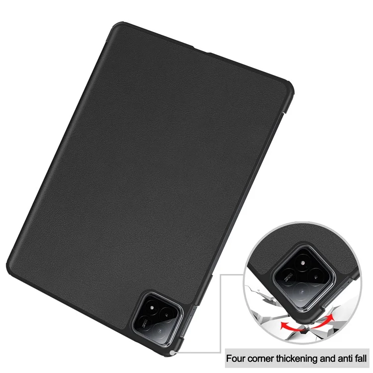 Para Xiaomi Pad 6S Pro 12.4 Capa de Couro Tri-fold Stand Auto Wake / Sleep Smart Shell - Preto