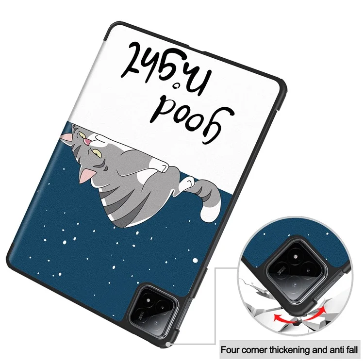 For Xiaomi Pad 6S Pro 12.4 Leather Case Trifold Stand Pattern Printing Tablet Cover - Cat