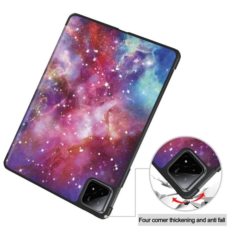 For Xiaomi Pad 6S Pro 12.4 Leather Case Trifold Stand Pattern Printing Tablet Cover - Galaxy