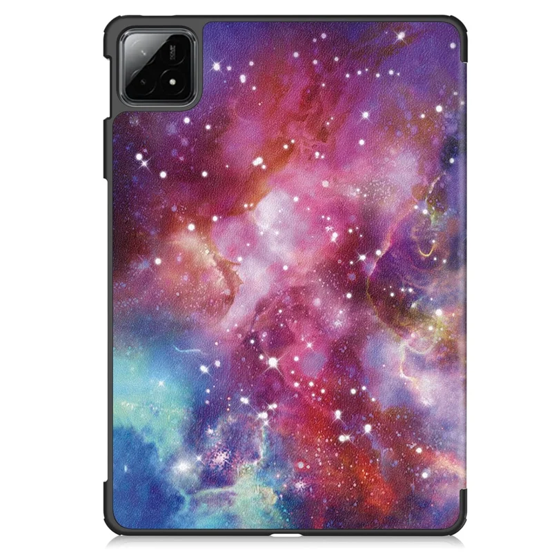 For Xiaomi Pad 6S Pro 12.4 Leather Case Trifold Stand Pattern Printing Tablet Cover - Galaxy