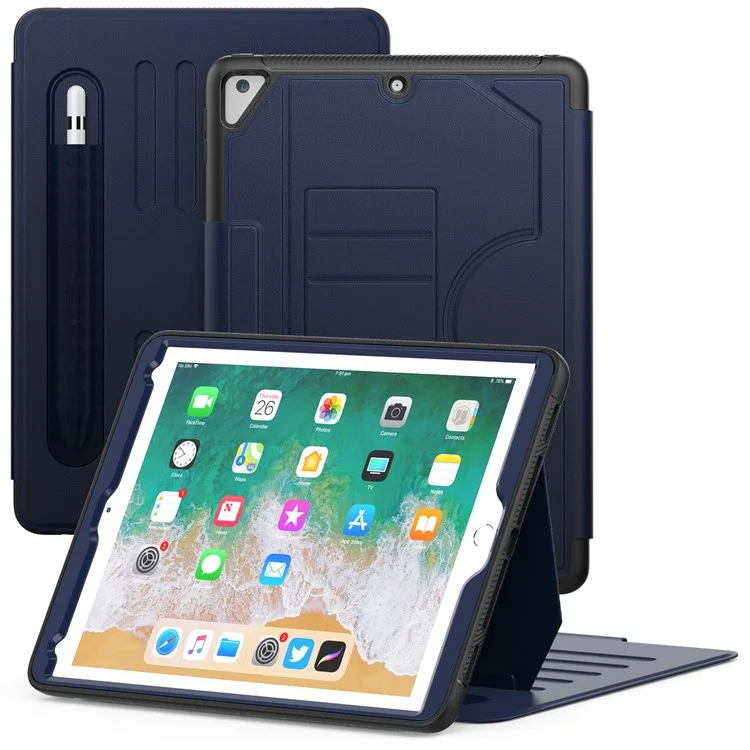 pour ipad 9.7-pouces (2018) / (2017) / ipad pro 9,7 pouces (2016) / ipad air 2 couverture de tablette de veille de somnifère en cuir automatique de caisse ipad 2 - bleu marine