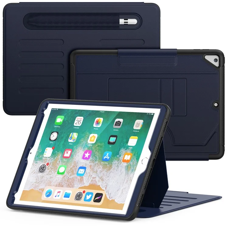 pour ipad 9.7-pouces (2018) / (2017) / ipad pro 9,7 pouces (2016) / ipad air 2 couverture de tablette de veille de somnifère en cuir automatique de caisse ipad 2 - bleu marine