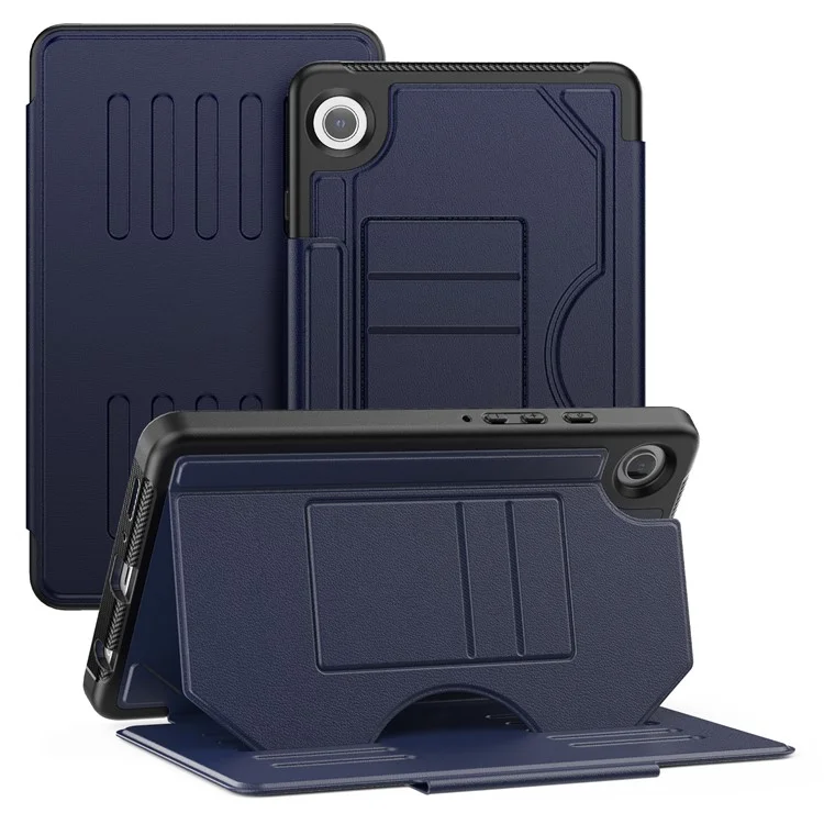 For Samsung Galaxy Tab A9 (SM-X110  /  X115) Case 5-Level Adjustable Stand Tablet Cover with Card Holder and Pen Slot - Navy Blue