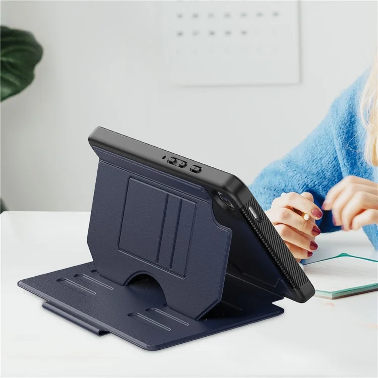 For Samsung Galaxy Tab A9 (SM-X110  /  X115) Case 5-Level Adjustable Stand Tablet Cover with Card Holder and Pen Slot - Navy Blue