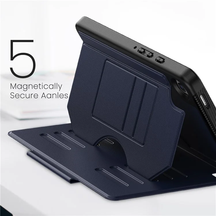 For Samsung Galaxy Tab A9 (SM-X110  /  X115) Case 5-Level Adjustable Stand Tablet Cover with Card Holder and Pen Slot - Navy Blue