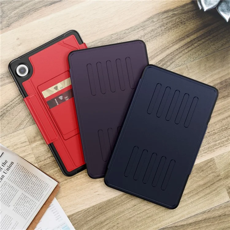 For Samsung Galaxy Tab A9 (SM-X110  /  X115) Case 5-Level Adjustable Stand Tablet Cover with Card Holder and Pen Slot - Navy Blue