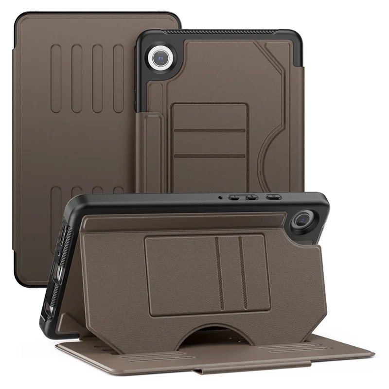 For Samsung Galaxy Tab A11 / A9 Case 5-Level Adjustable Stand Tablet Cover with Card Holder and Pen Slot - Brown