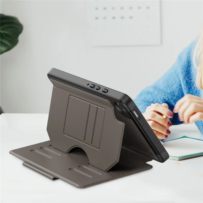 For Samsung Galaxy Tab A11 / A9 Case 5-Level Adjustable Stand Tablet Cover with Card Holder and Pen Slot - Brown