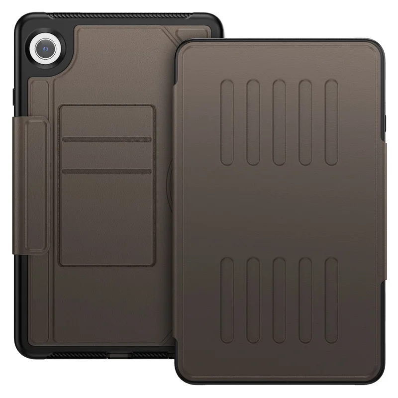 For Samsung Galaxy Tab A11 / A9 Case 5-Level Adjustable Stand Tablet Cover with Card Holder and Pen Slot - Brown