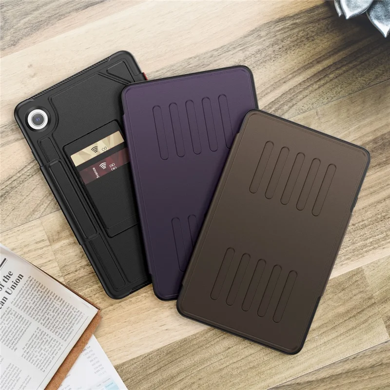 For Samsung Galaxy Tab A11 / A9 Case 5-Level Adjustable Stand Tablet Cover with Card Holder and Pen Slot - Brown