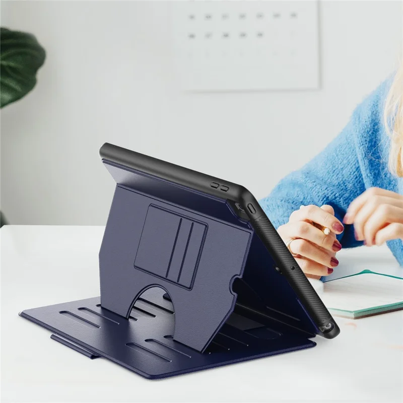 Étui pour iPad 10.2 (2021) / 10.2 (2019) / 10.2 (2020) Coque antichoc avec porte-cartes et fente pour stylet - Bleu marine