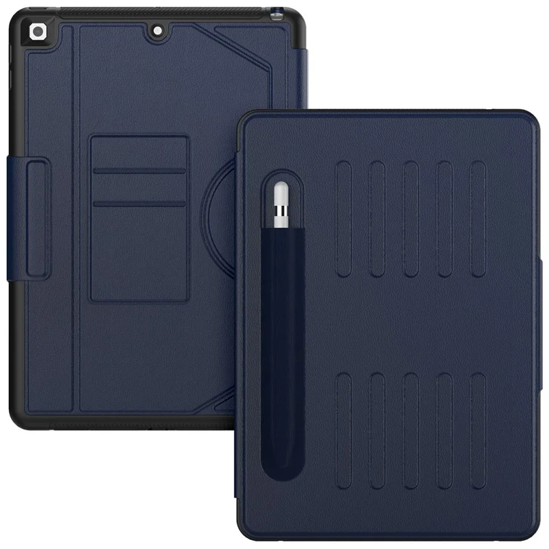 For iPad 10.2 (2021) / 10.2 (2019) / 10.2 (2020) Case Shockproof Card Holder Flip Tablet Cover with Pen Slot - Navy Blue