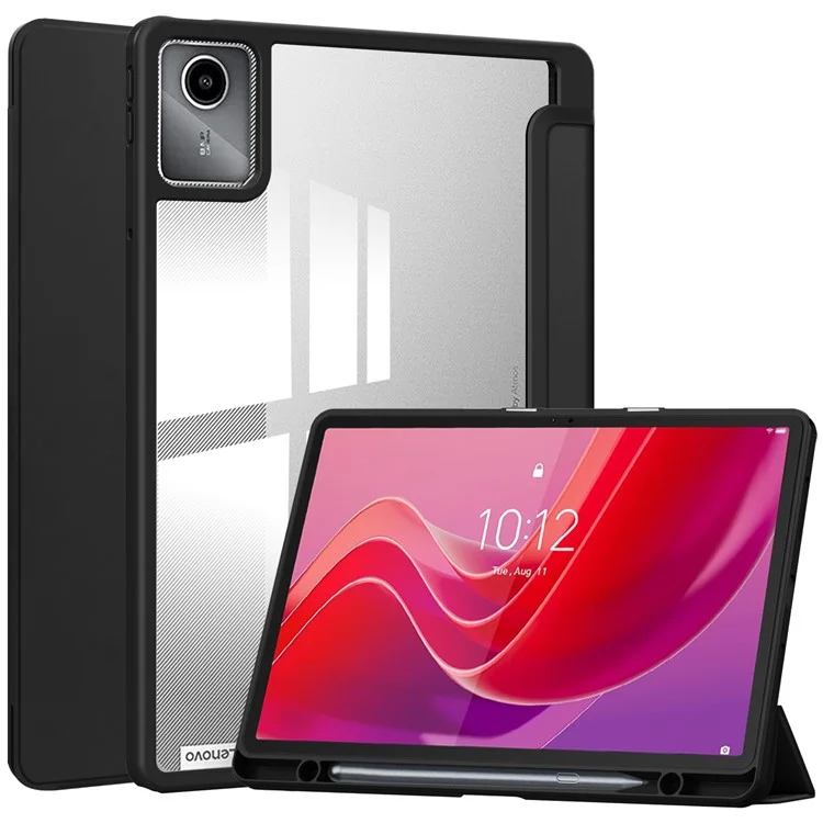 Für Lenovo Tab M11 (Xiaoxin Pad 11 2024) Fall Anti-kratzer Pu+tpu+acryl-tablettenabdeckung Mit Stiftschlitz - Schwarz