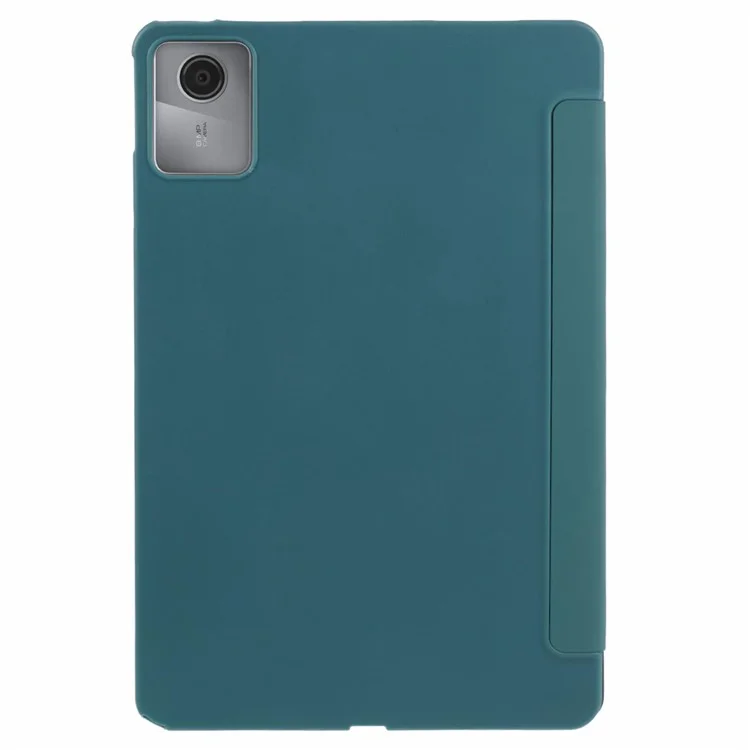 For Lenovo Tab M11 / Xiaoxin Pad 11 2024 Case Leather+Silicone Tri-fold Stand Shell Tablet Cover - Blackish Green