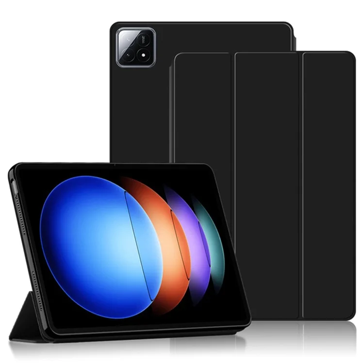 Para Xiaomi Pad 6S Pro 12.4 Capa Trifold Stand Capa Protetora de Couro PU para Tablet - Preto