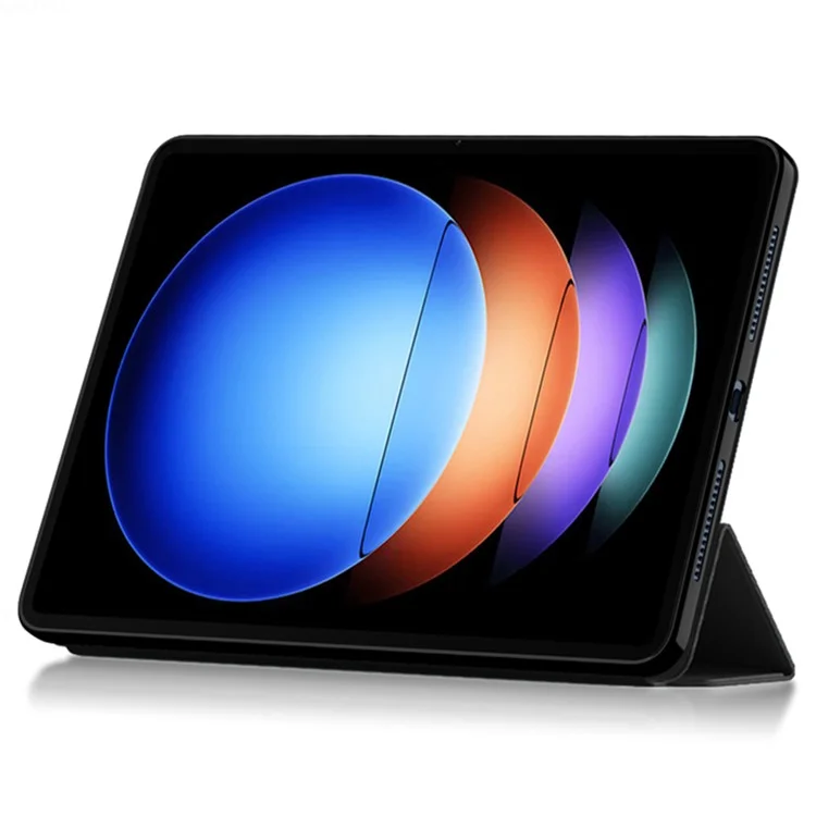 Para Xiaomi Pad 6S Pro 12.4 Capa Trifold Stand Capa Protetora de Couro PU para Tablet - Preto