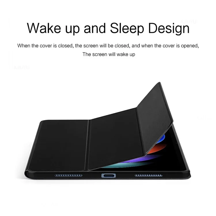 Para Xiaomi Pad 6S Pro 12.4 Capa Trifold Stand Capa Protetora de Couro PU para Tablet - Preto