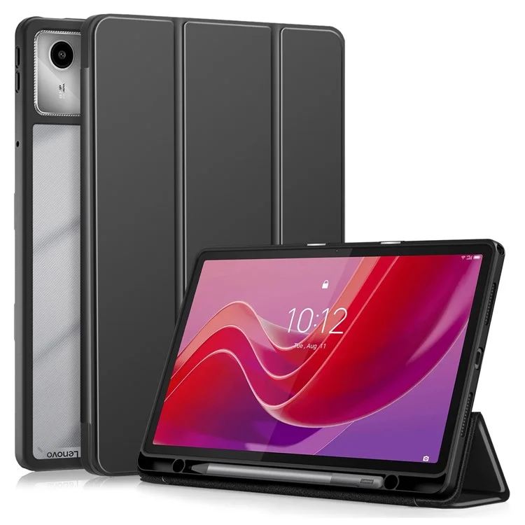 For Lenovo Tab M11 / Xiaoxin Pad 11 2024 330 Case Skin-Touch Tri-fold Stand Tablet Smart Cover - Black