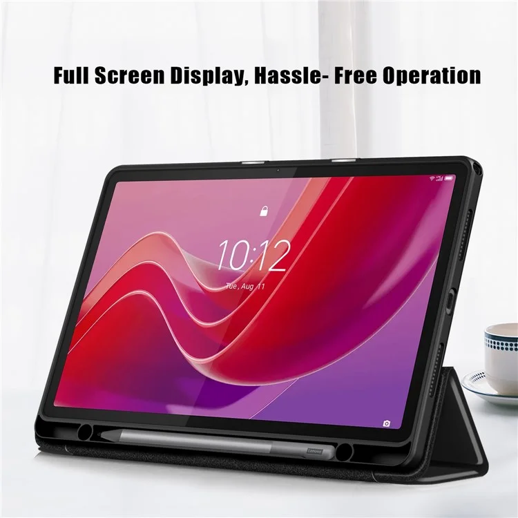 For Lenovo Tab M11 / Xiaoxin Pad 11 2024 330 Case Skin-Touch Tri-fold Stand Tablet Smart Cover - Black